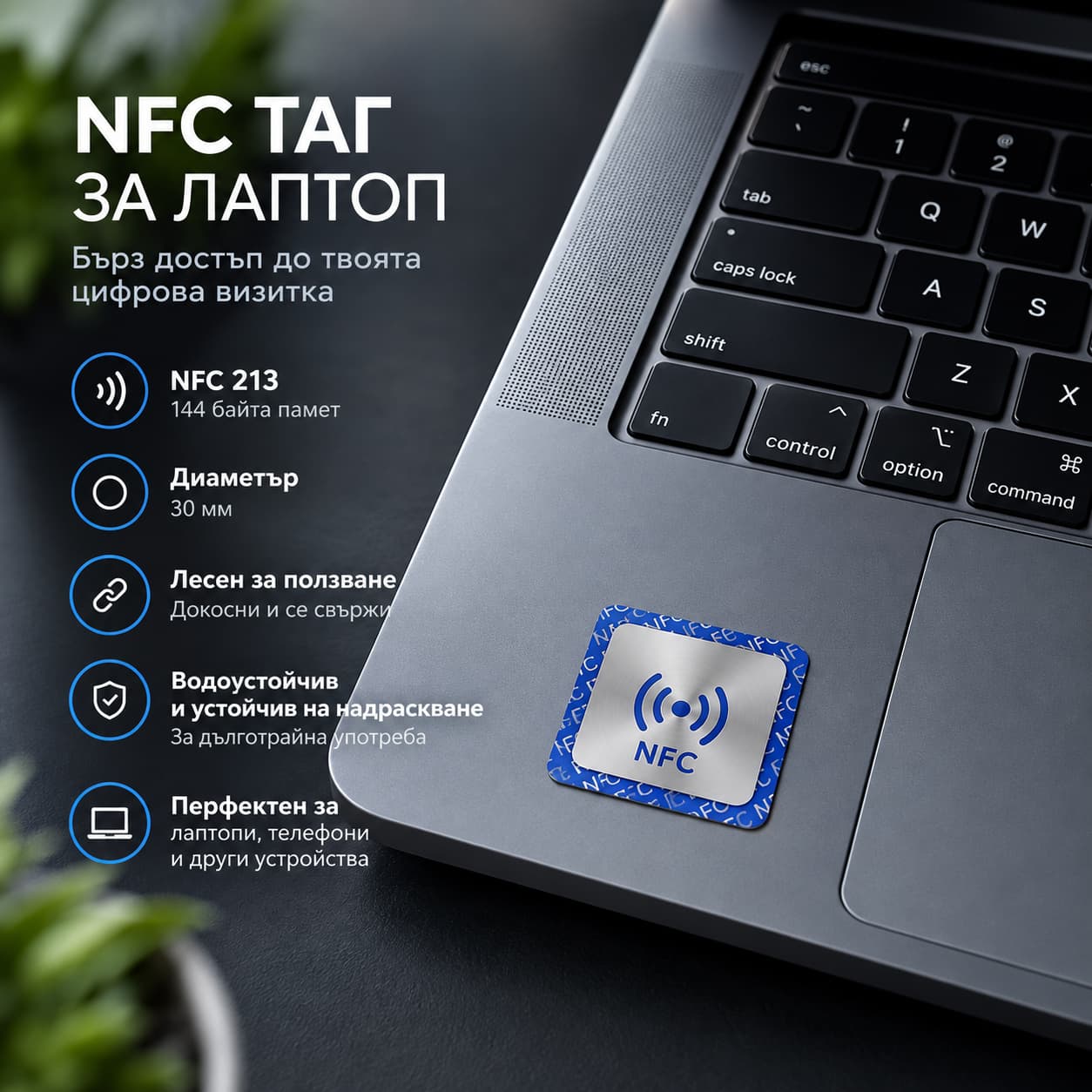 NFC Стикер за лаптоп – Бърз достъп до дигитална визитка