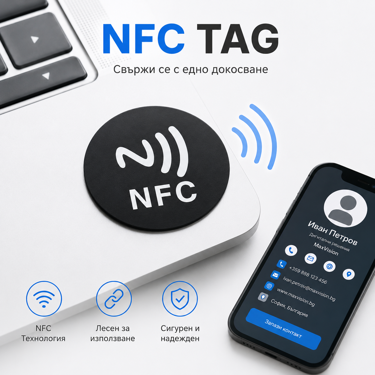 NFC Tag за лаптоп – Дигитална визитка с едно докосване